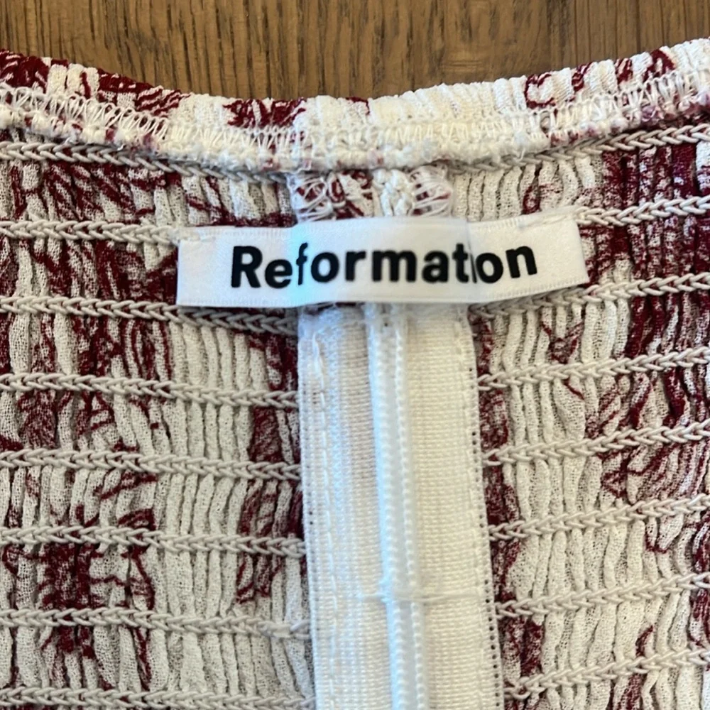Reformation White and Red Floral Blouse
